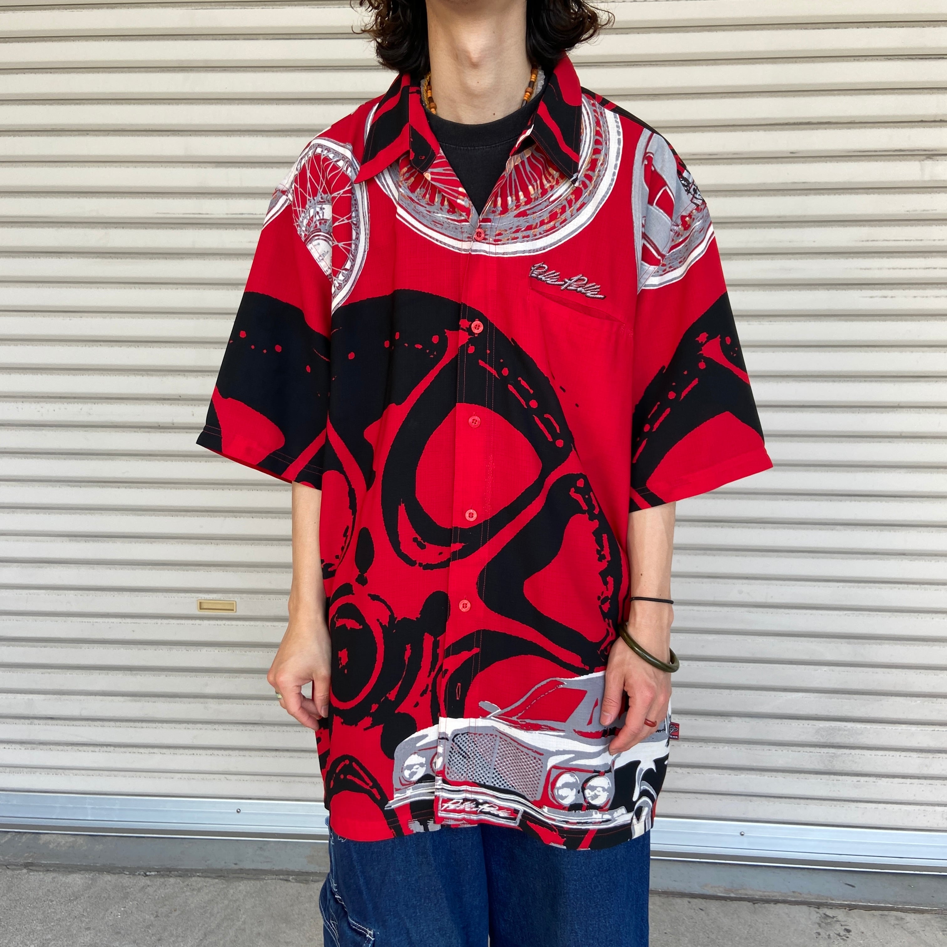 PellePelle ペレペレ 総柄 半袖ボタンシャツ レッド XL