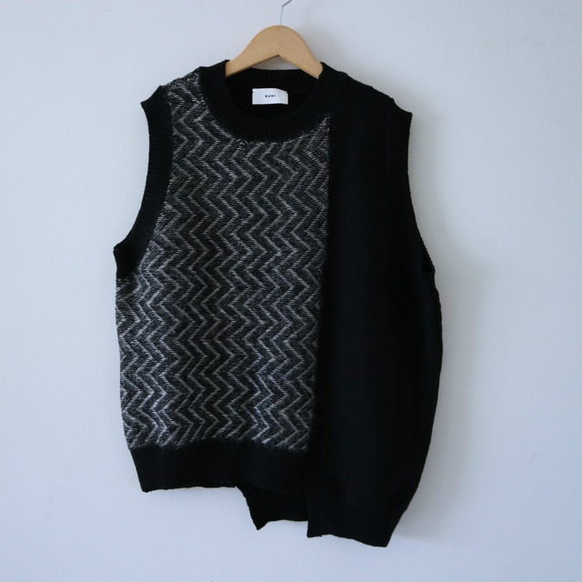 編み込みニットベスト・ブラック/ホワイト