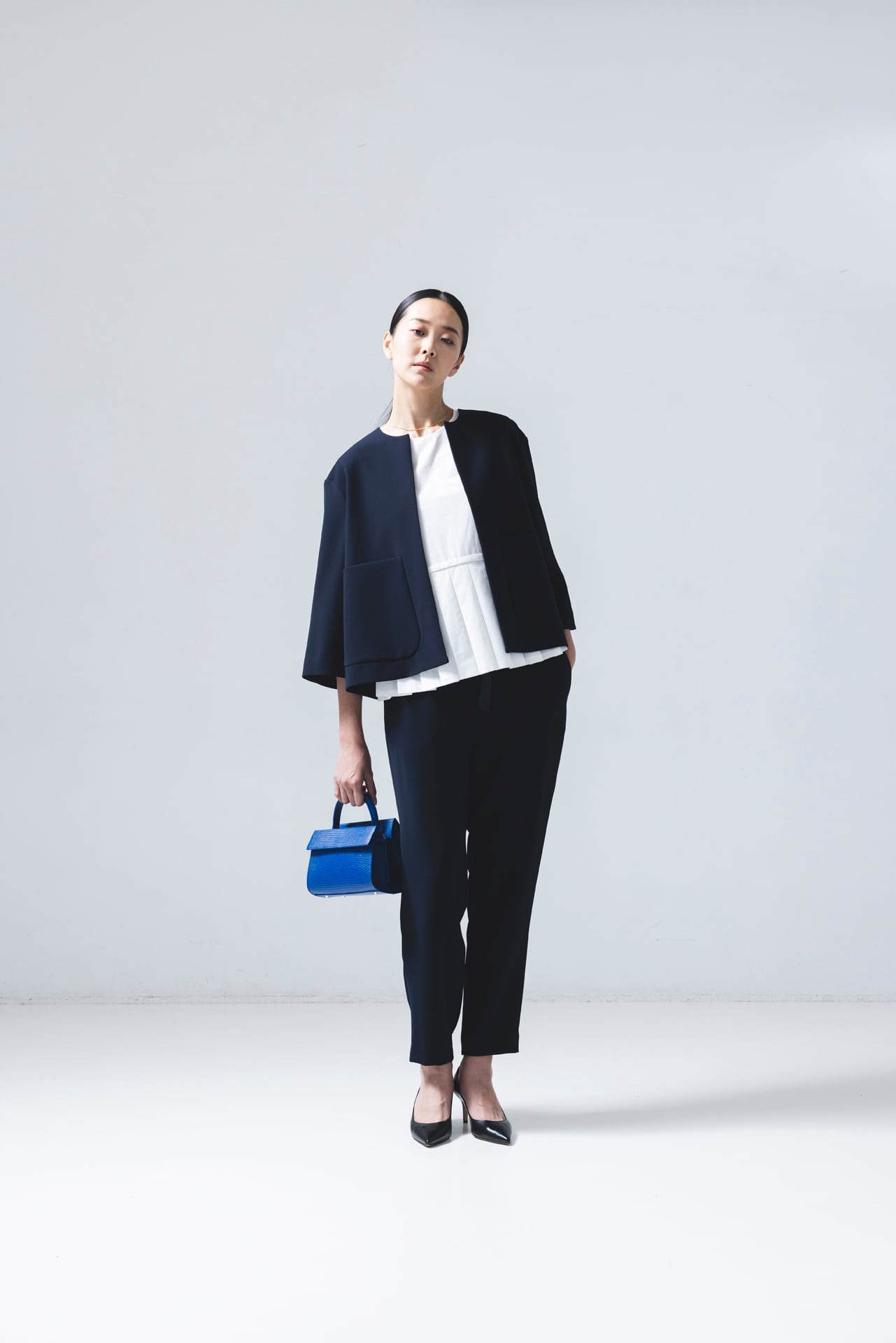 TAPERED RIBBON PANTS（BLACK,NAVY） 18BA02 | saqui (store)