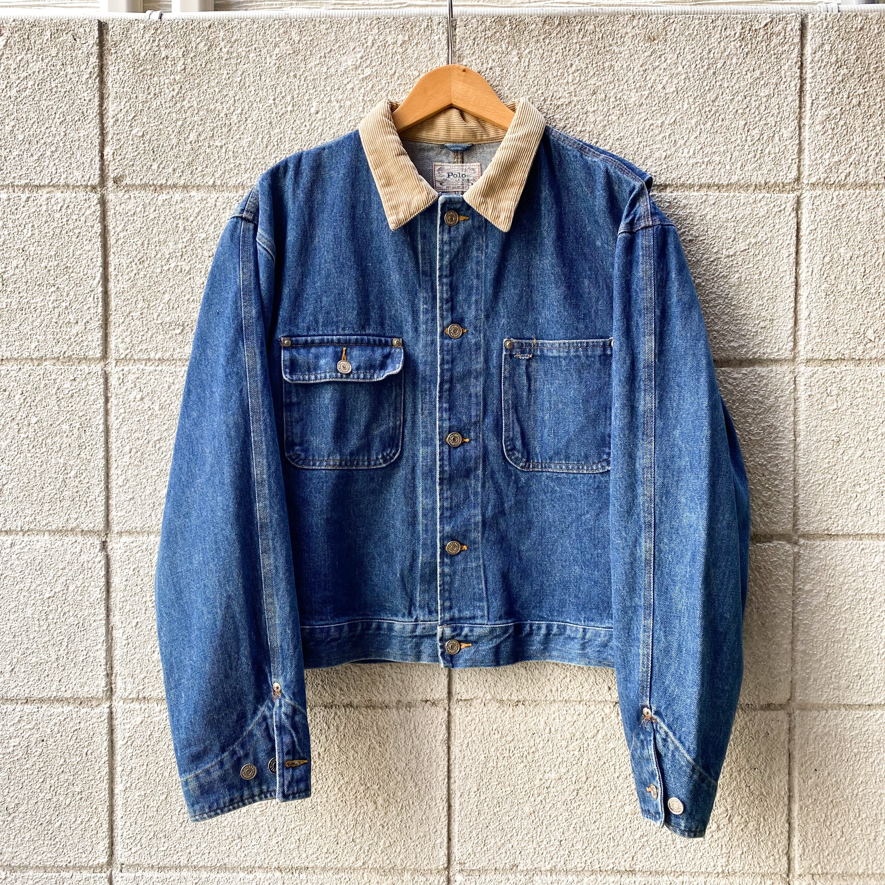 90's USA製 Polo Ralph Lauren Denim Jacket XL / ポロ・ラルフローレン デニム ジャケット 襟 コーデュロイ  ビッグサイズ 古着 ヴィンテージ