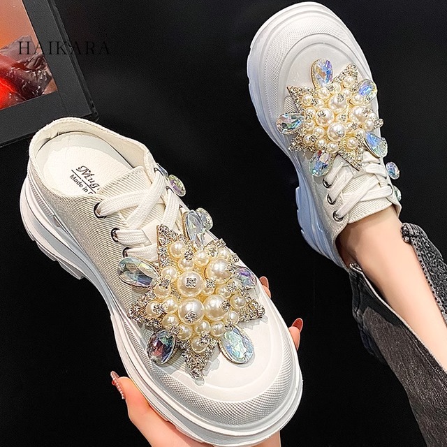 Sparkly casual canvas shoes with beads