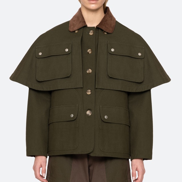 SEA NY　TRISTAN SOLID DBL LAYER CAPE JACKET　ARMY