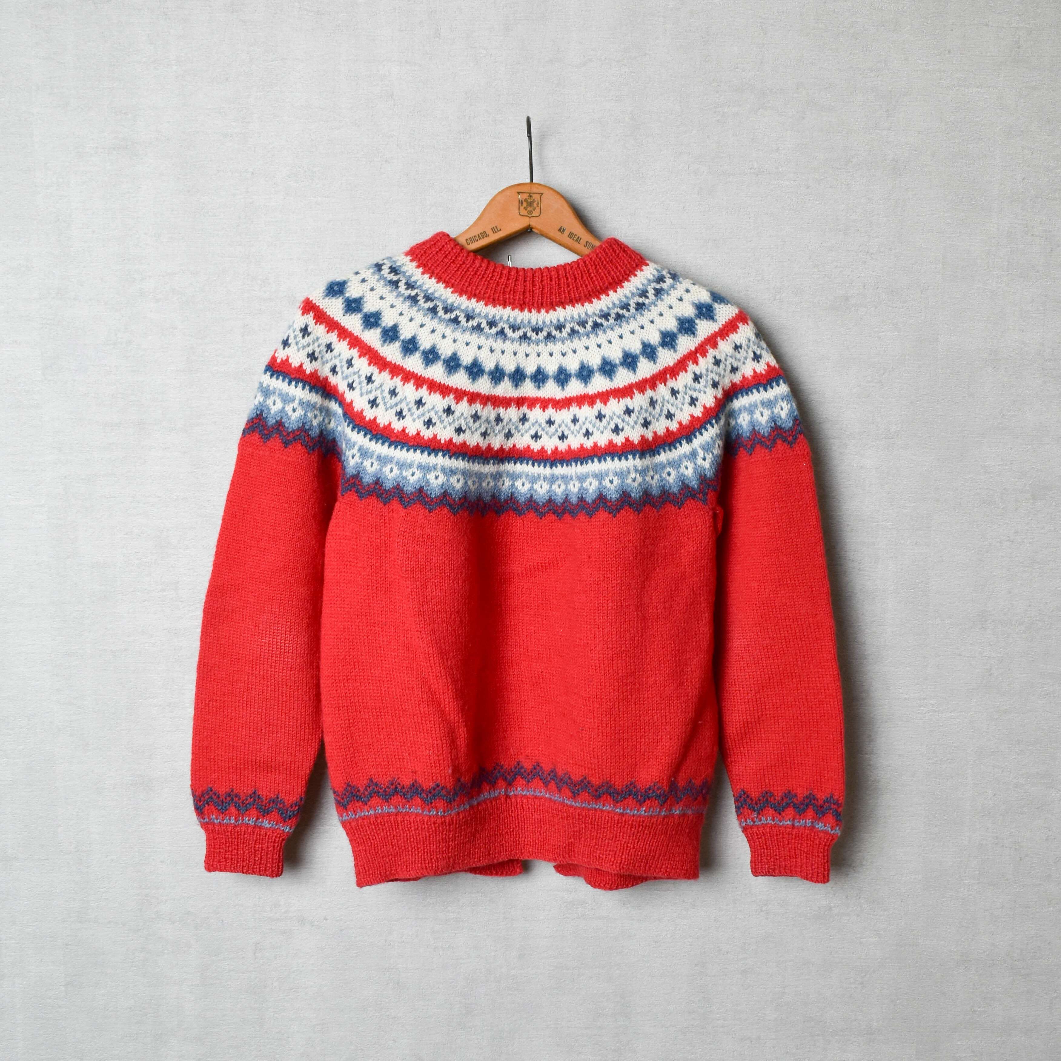 [USED] made in NORWAY Nordic knit cardigan red