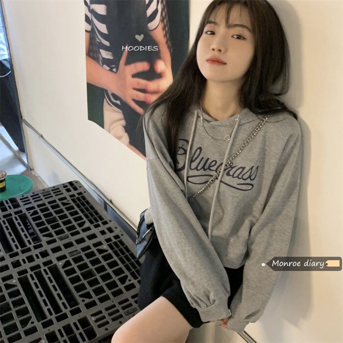 グレー薄手ショートセーター ジャケット オータムフードルーズプルオーバー トップス 秋物 モンロー10106213657