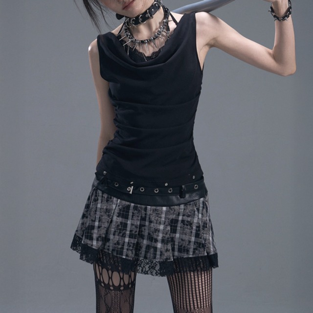 グランジロック ダブルウエストチェックレーススカート（ruf_02854）