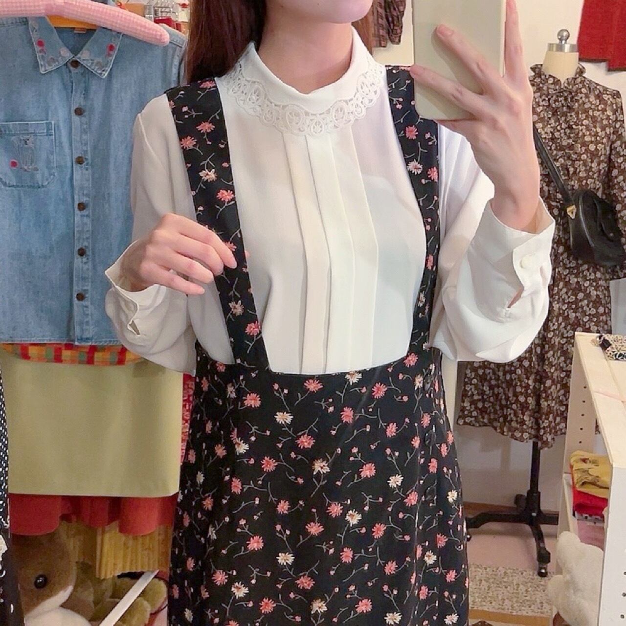 pink cosmos apron one-piece