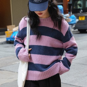 border crew-neck knit　J00389