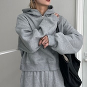 裏起毛ハーフZIPショート丈PK/グレー