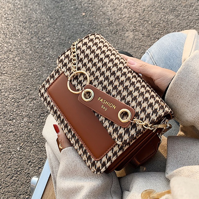 格子柄オータムウィンター 秋物 冬物 スクウェア メッセンジャーバッグ 手作りハンドバック22664311433