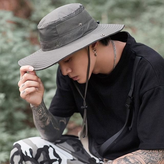 【予約販売】ハット メンズ レディース ツバ広 帽子 アウトドア キャンプ Army 日焼け防止 UV対策 メッシュ カーキ グレー ブラック ストリート スポーティー こなれ感 お洒落 韓国 トレンド