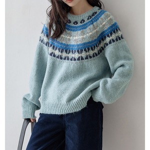 nordic pattern crew neck knit