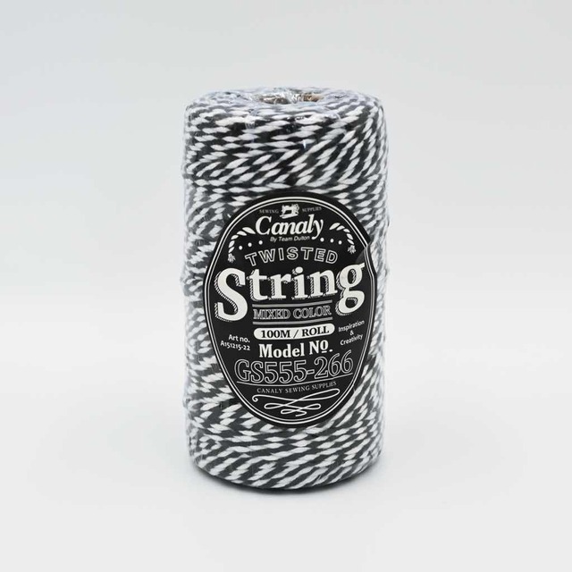 ツイステッドストリングス（ブラック＆ホワイト）｜ラッピング紐 手芸材料 ハンドメイド トリコロールカラー かわいい 包装用品