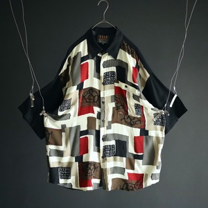 over silhouette panel art switching design rayon shirt