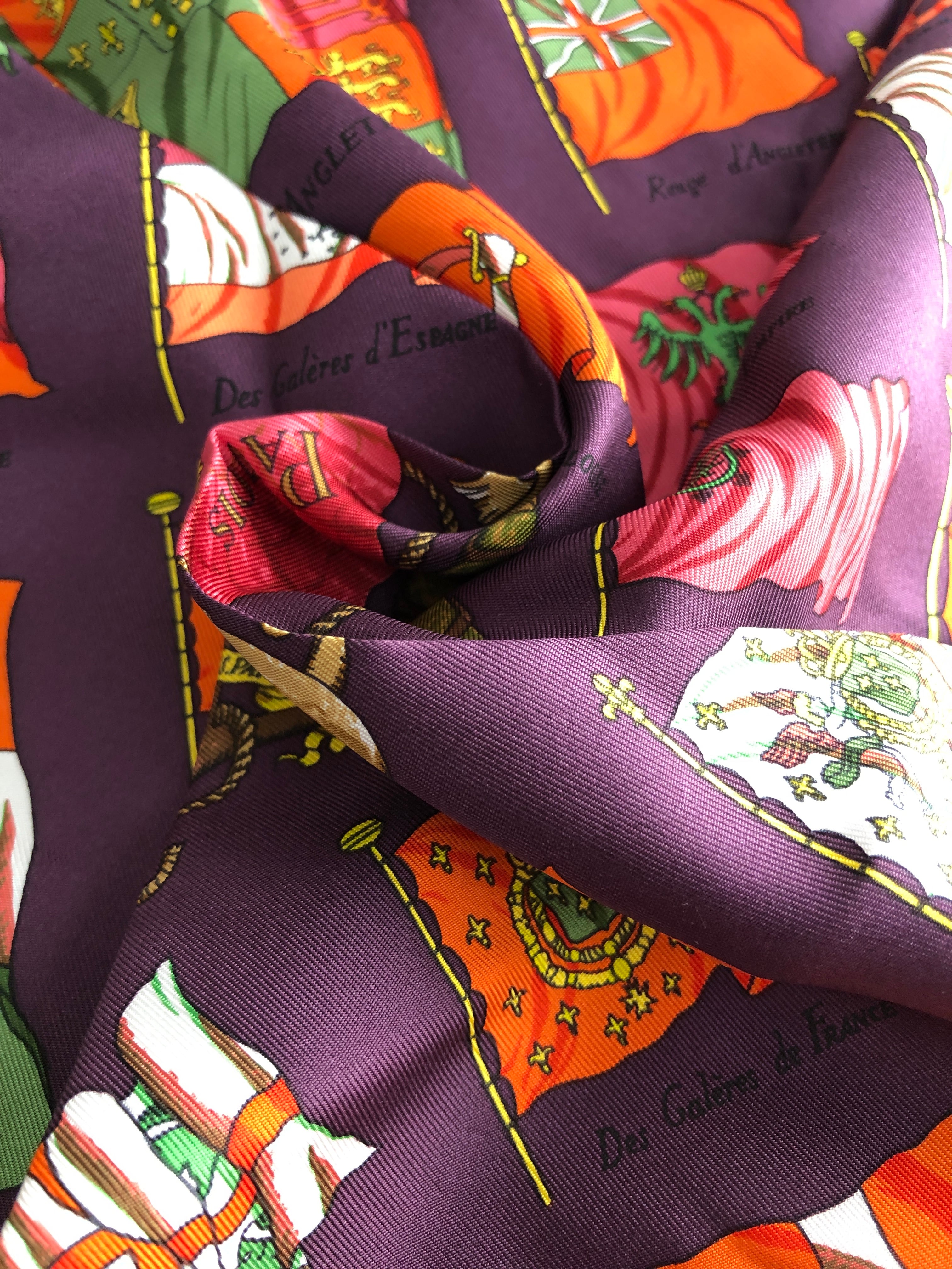 HERMES エルメス スカーフ パープル 船旗 シルク PAVOIS プチカレ カレ