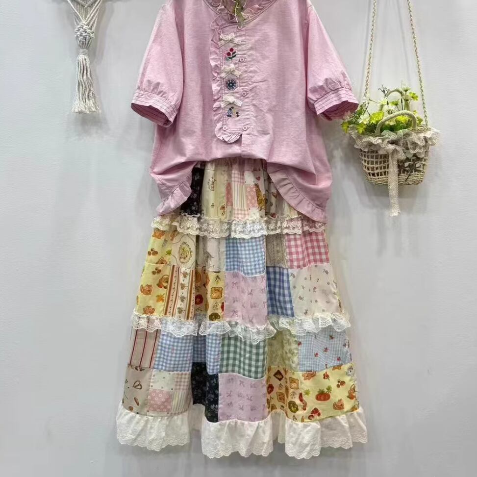 レース貼りランダムパッチワークスカート ・7402 | Lehtia