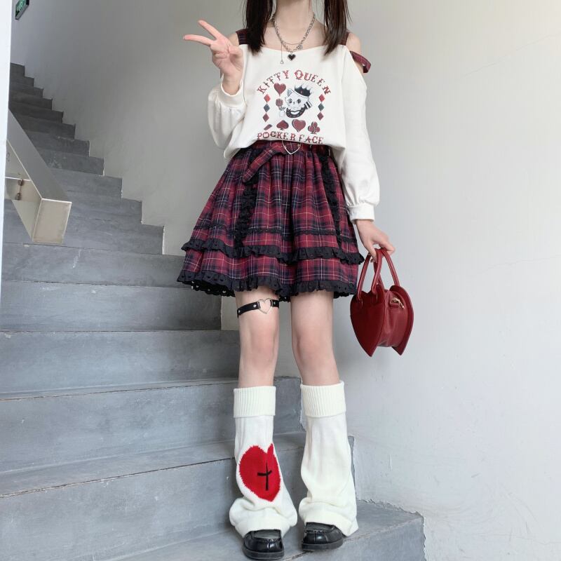 サブカル 服 地雷系 通販 スカート フリル ハートバックル チェック柄 ガーリー ロリィタ 甘め かわいい