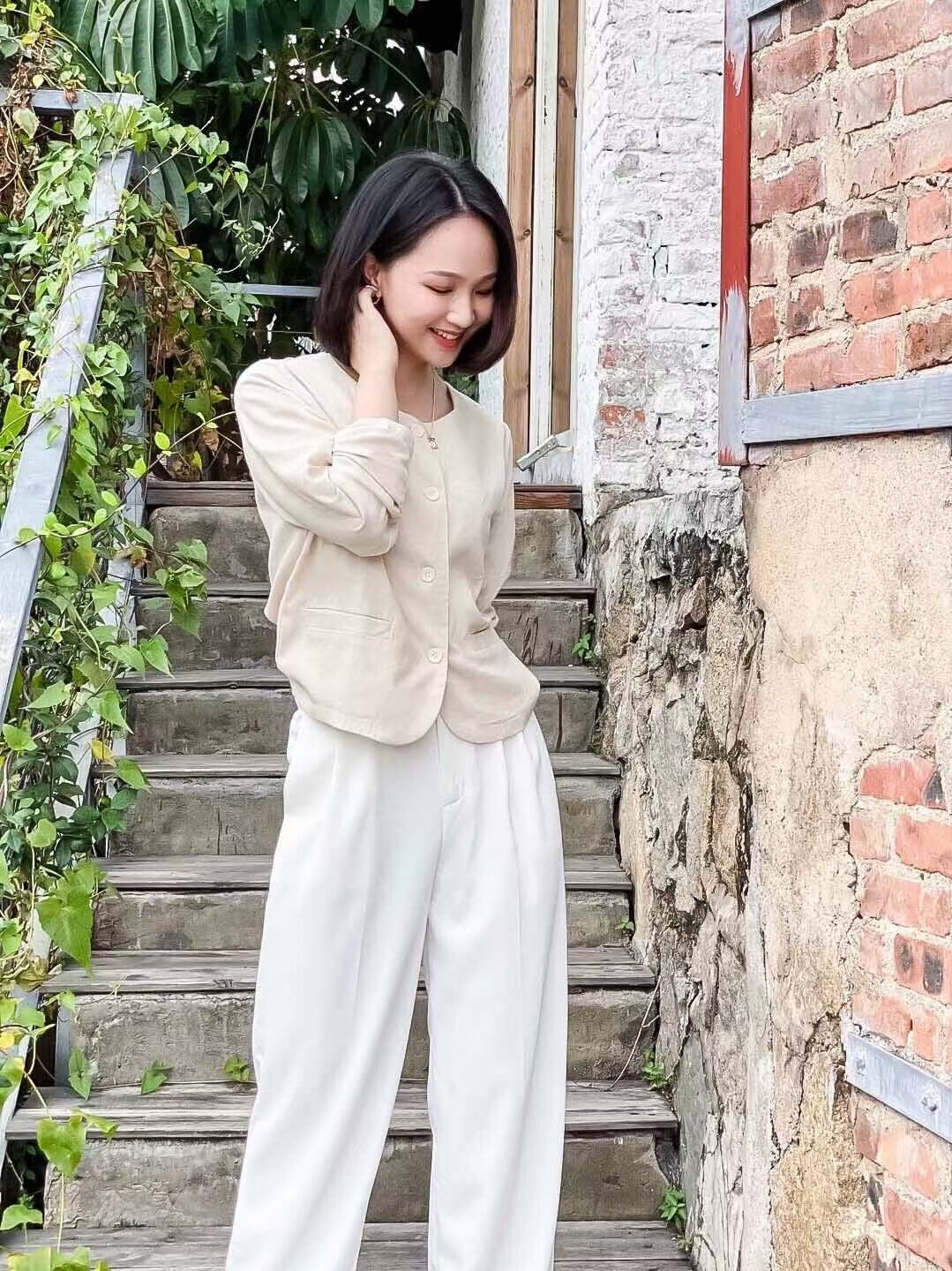 リネンブブレンド ラウンドネック シャツジャケット ASF-212010-1043