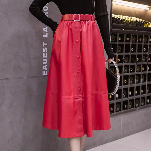 【3色】フェイク leather スカート (kai0616)