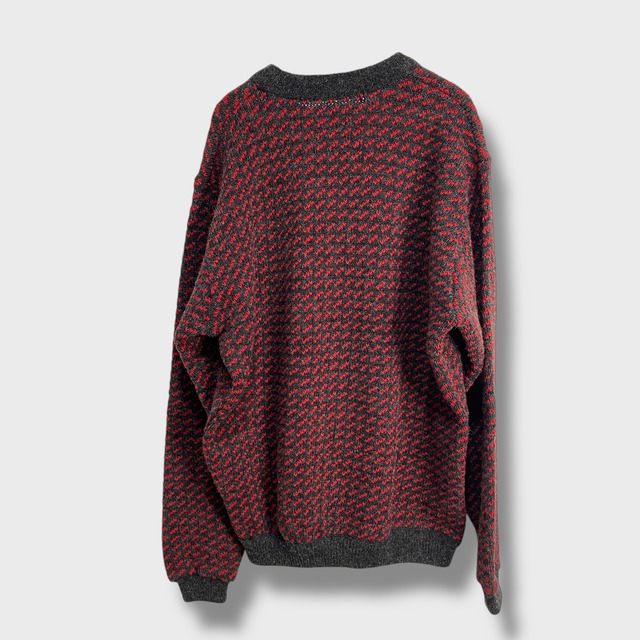 80s エルエルビーン バーズアイ柄セーター ノルウェー製 ウールニット レッド系 XL