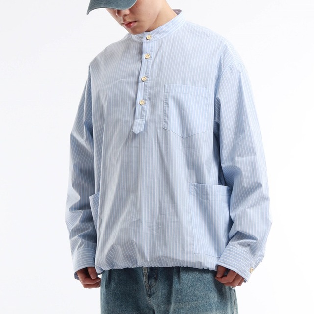 ペールストライプ バンドカラー プルオーバーシャツ a-1315