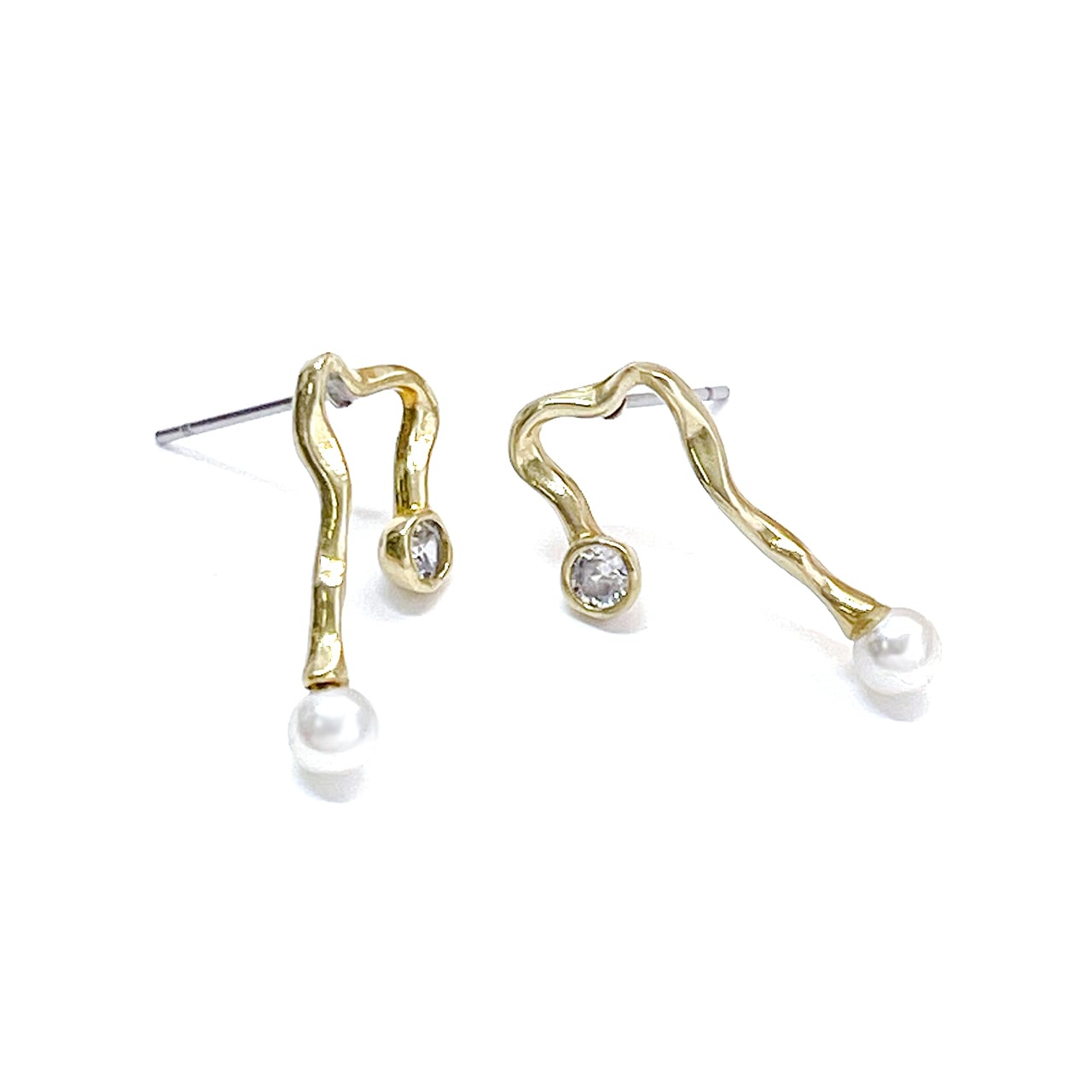 ユニークな歪み＆パール付きピアス【ete380】 | Pay ID