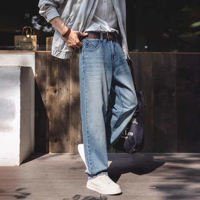 ウィスカー加工 ワイドストレートギミックデニム 11306