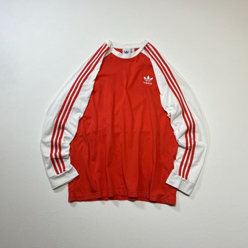 adidas　スリーストライプス　トレフォイル　ロンT　長袖　Tシャツ　レッド　XL 古着