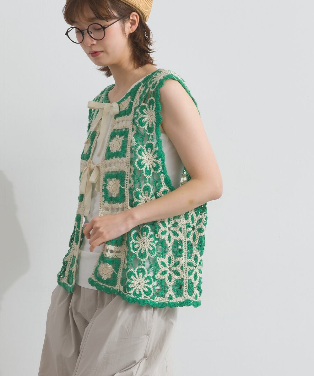 D261114 クロシェモチーフ2WAYベスト / Crochet Motif 2WAY Vest (残り