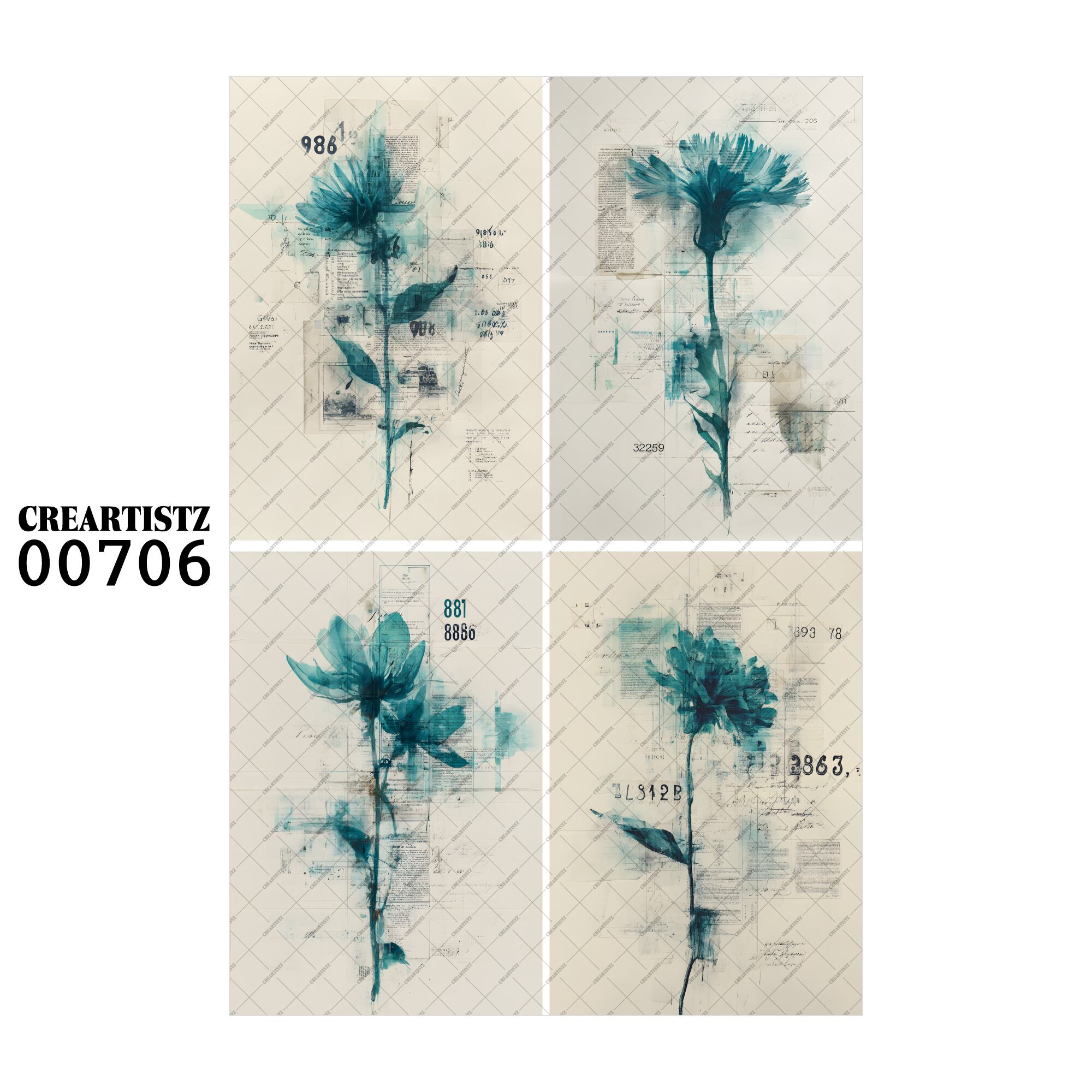 00706 背景 コラージュ素材 オリジナル 12枚セット (4種類×3枚) ペーパー/ステッカー CREARTISTZ