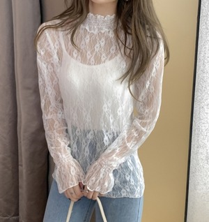 レース ブラウスフリル シースルー トップス 花柄