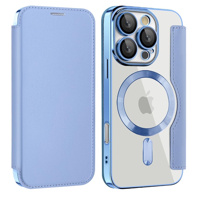 iPhone 16 Pro Max 用 ケース 手帳型 RFID アイフォン 16 プロ マックス ケース 財布型 カードポケット付き 全面保護 Magsafe対応 背面透明 高級なPUレザー 人気財布型 カバー 軽量 いphone16 Pro Max スマホケース カード収納 おしゃれ 上質な手触り 擦り傷防止 (ライトブルー)