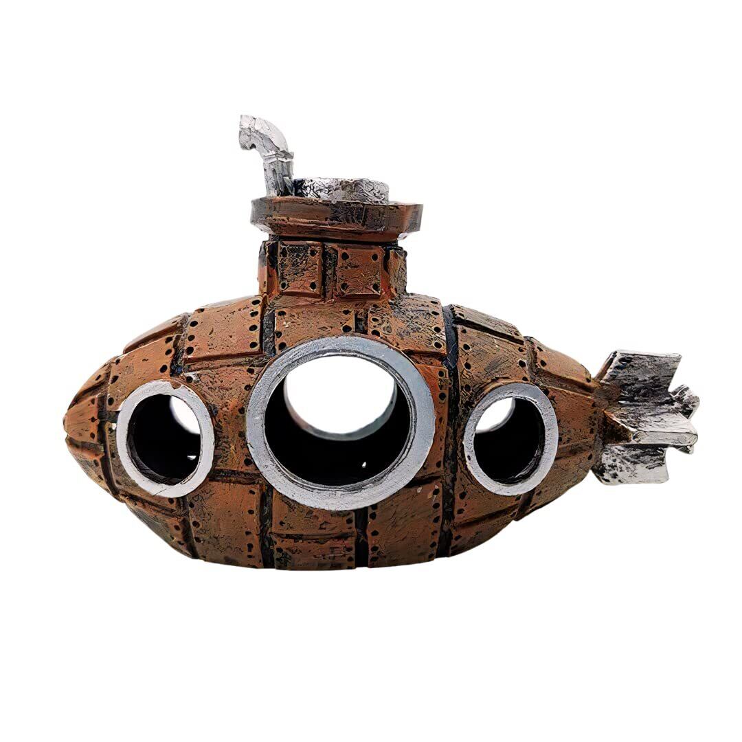 【在庫のみ】Charmoon 水槽 オブジェ 潜水艦 船 サブマリン 隠れ家 シェルター アクアリウム オーナメント おしゃれ 置物 (ブラウン)