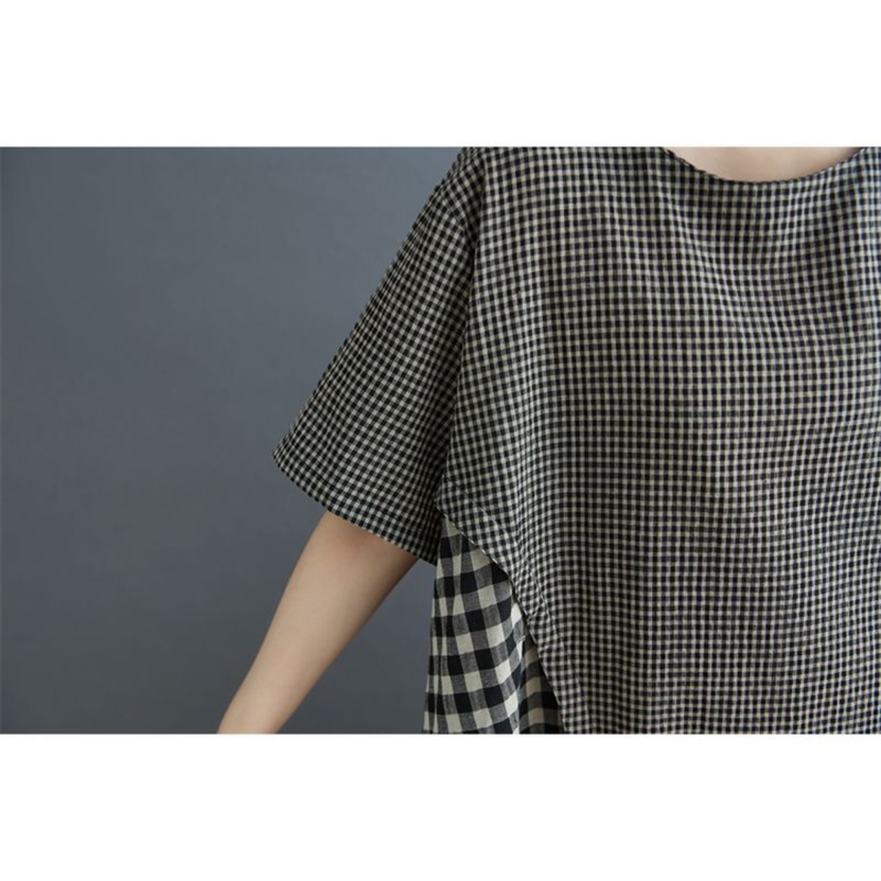 切り替えチェック柄 マキシ丈 ワンピース  30135