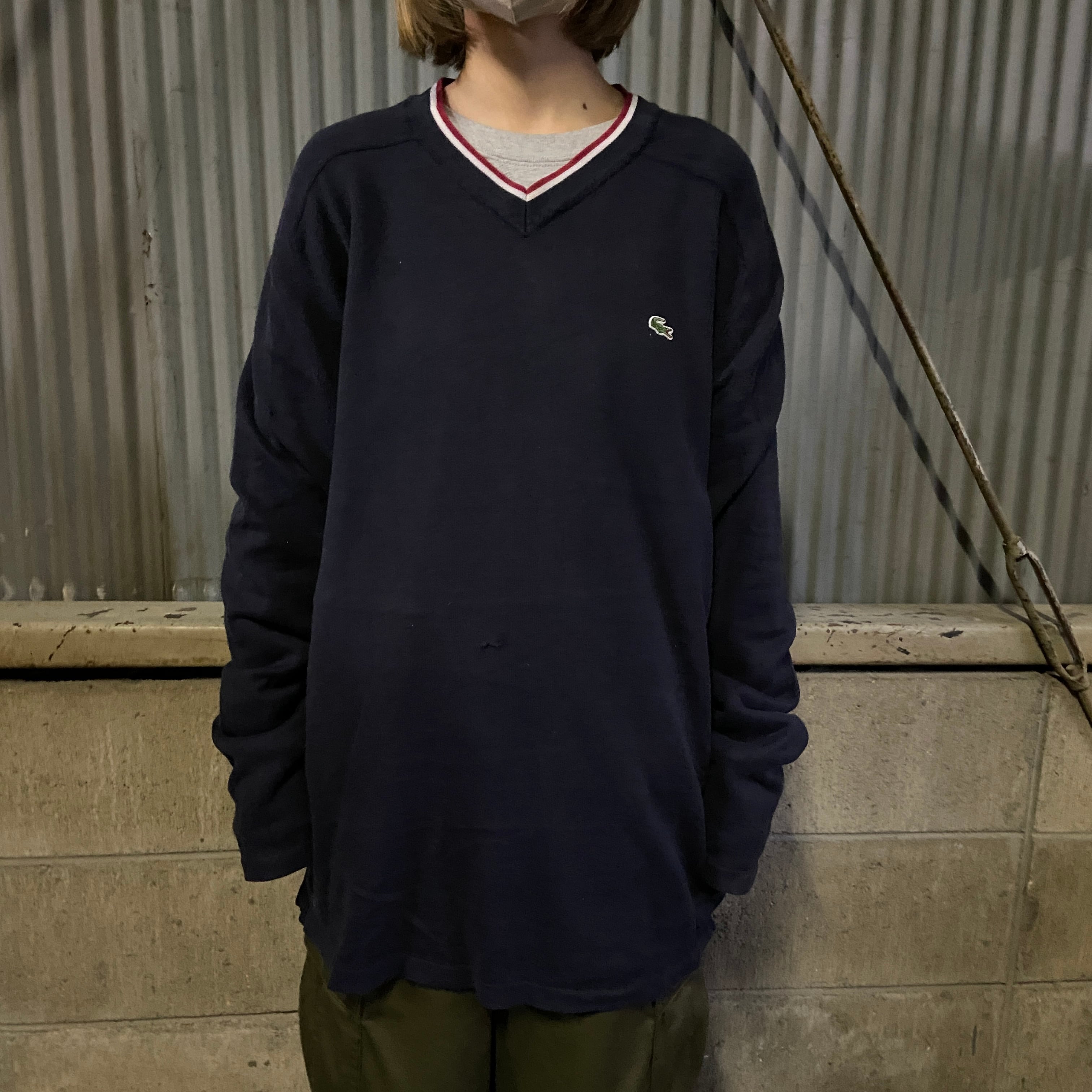 80年代 ラコステ LACOSTE CHEMISE Vネック アクリルニットセーター スペイン製 メンズXXL ヴィンテージ /eaa368238