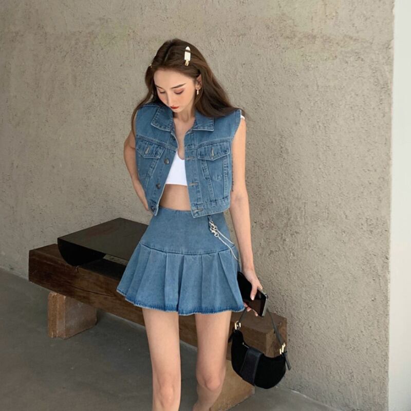 インスタイドショートデニムベストジャケットレディース2020年秋ニュースタイルルーズカジュアルノースリーブトップス ブラックストロベリース20417065677