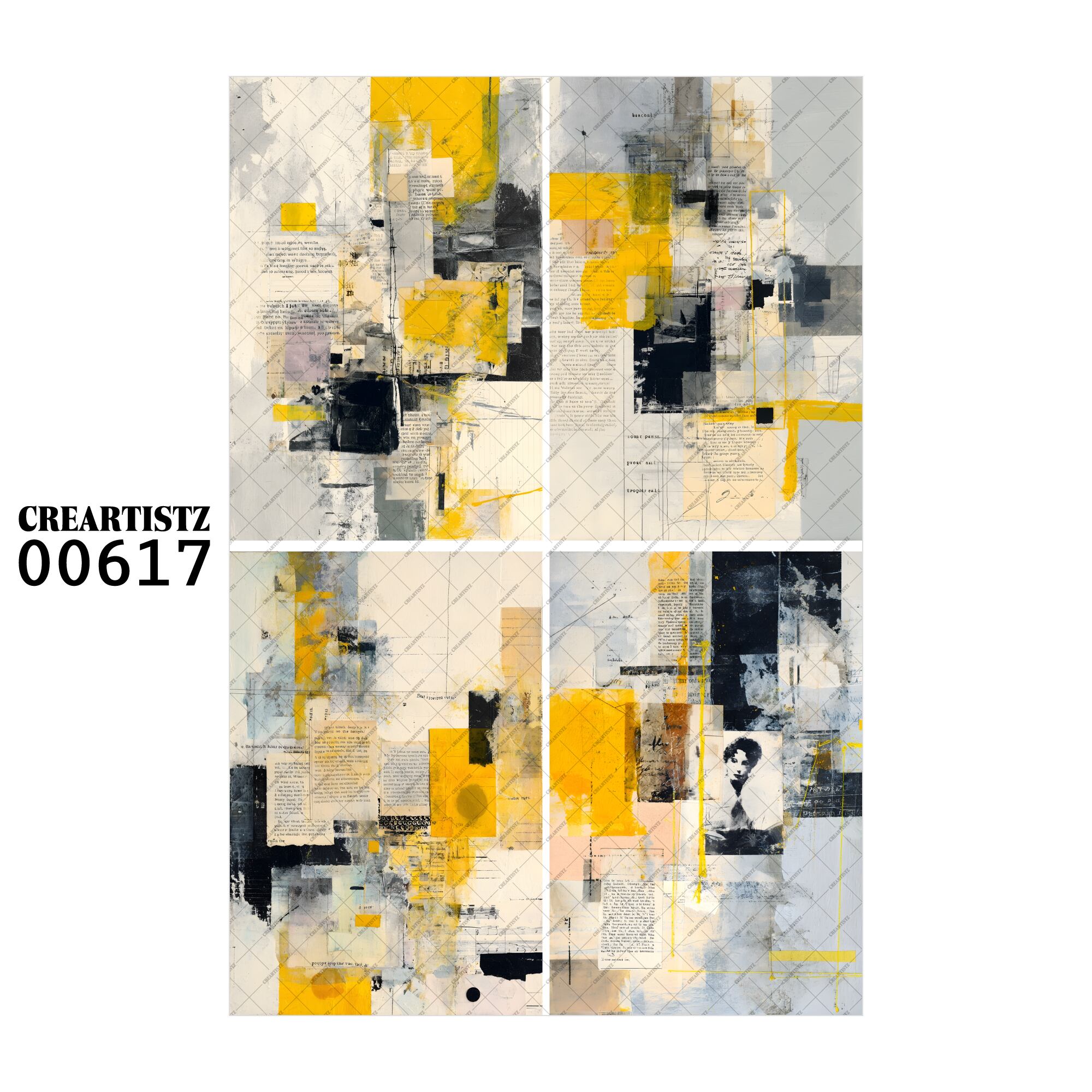 00617 背景 コラージュ素材 オリジナル 12枚セット (4種類×3枚) ペーパー/ステッカー CREARTISTZ