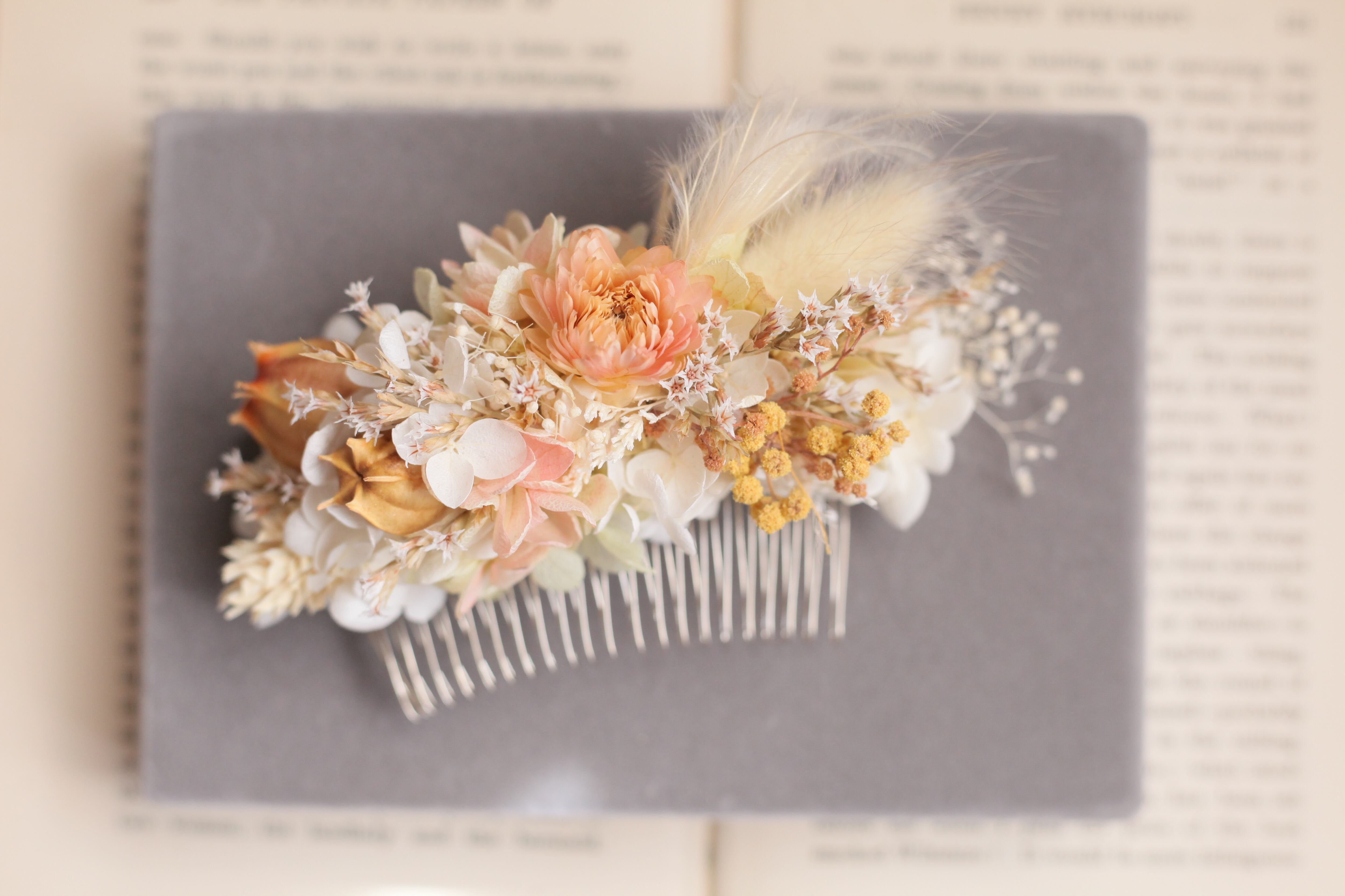 ◼️【送料無料】アジサイとミモザのドライフラワーコーム | FleurLilas（フルールリラ）　Wedding flower  ・Accessory・flower gift powered by BASE