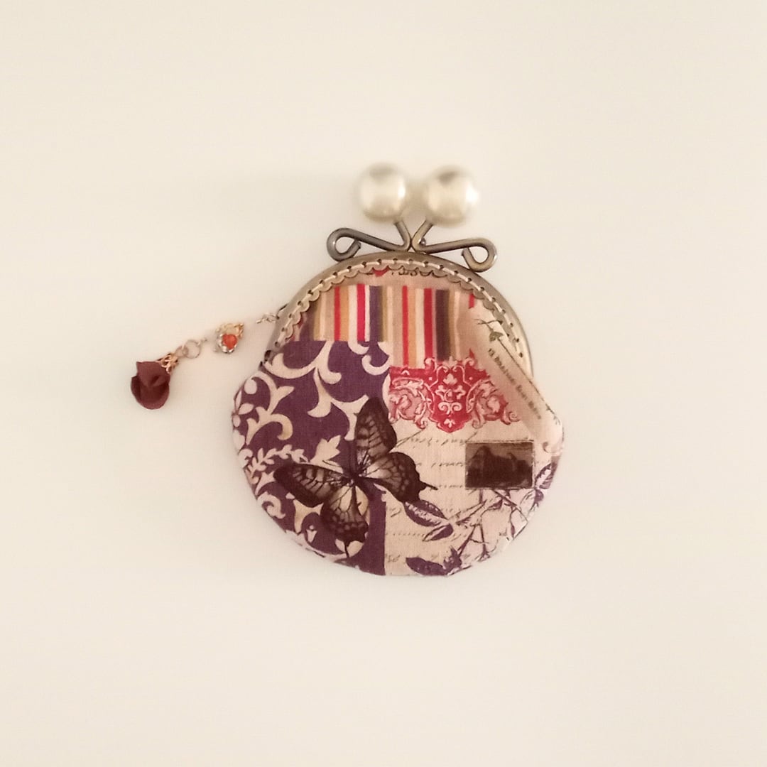 【ハンドメイド】がま口ポーチ・コインケース｜ヴィンテージコラージュ（口金8.5センチ）