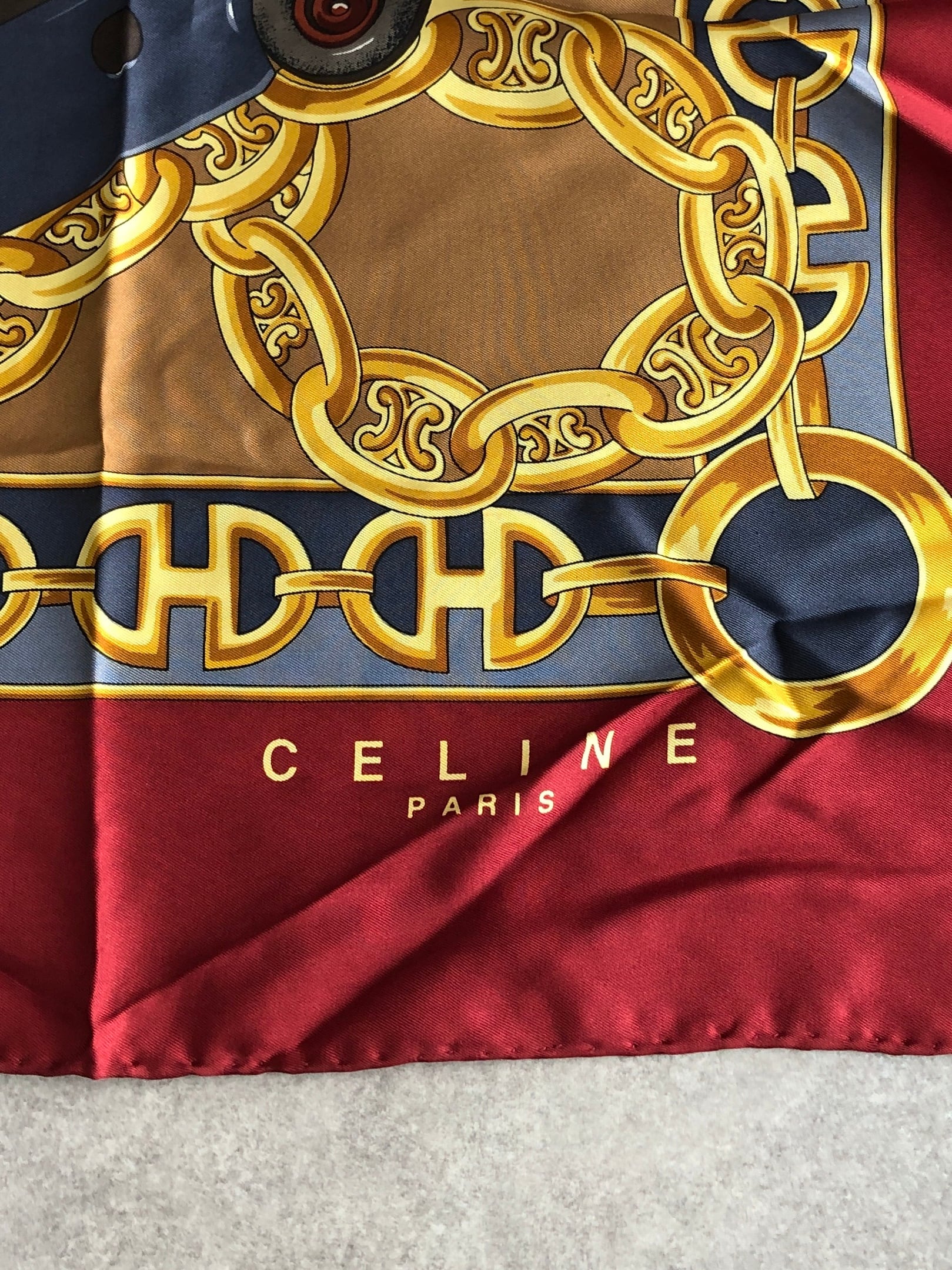 CELINE セリーヌ スカーフ レッド トリオンフ シルク ホースビット