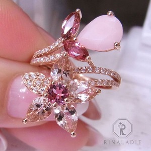 【オーダー可】大特価K18PG天然ピンクオパール、モルガナイト「Love me...」シリーズリング