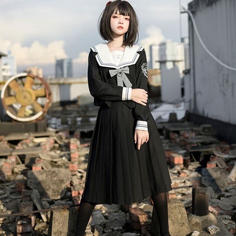 サブカル 服 地雷系 通販 セーラー服 長袖 プリーツスカート ロング丈