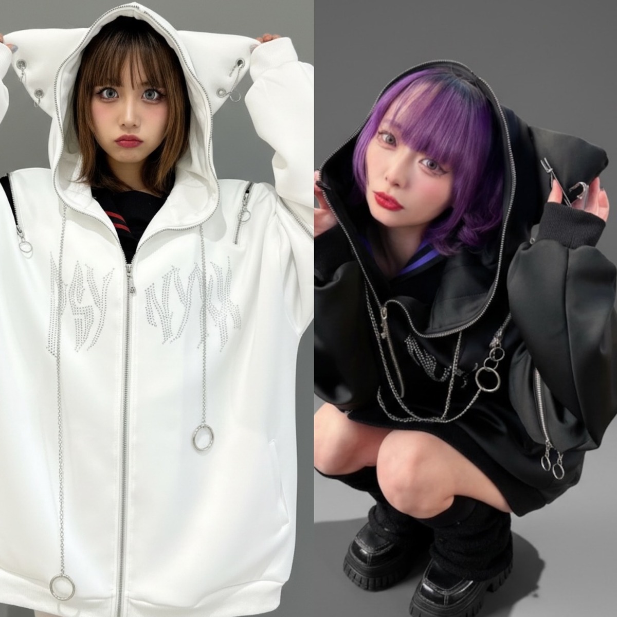 PSYNYXX 猫耳ポンチパーカー 地雷 サブカル 猫耳 | 韓国系ユニセックス 