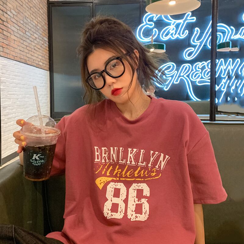 Tシャツ サマーレッドルーズスタイルトップス 大きめサイズ かわいい 夏物 試着室41478645842