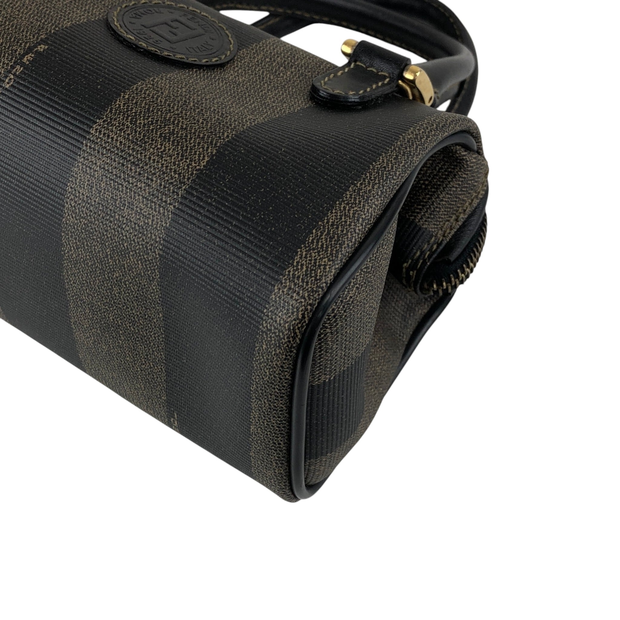 VINTAGE FENDI S.A.S期 ミニボストンレザー イントレ 黒 FENDI フェンディ ぺカン ショルダーバッグ ブラウン FFロゴ PVCレザー