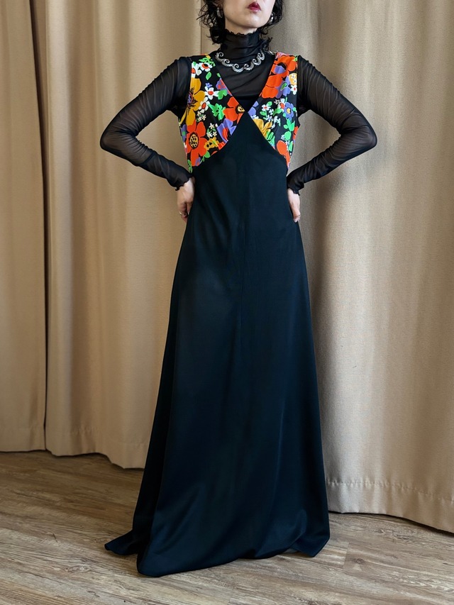vintage floral contrast maxi dress-5199-9