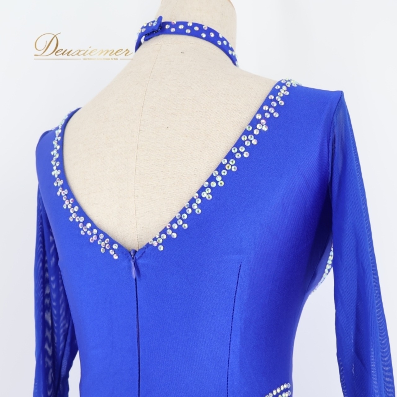 社交ダンス 衣装 スタンダード ドレス ワンピース 青 フリル レース ブルー系 パーティ 発表会 クロッチ ふわふわ スカート 可愛い デザイン エレガント 女性用 ダンス競技 おしゃれ イベント