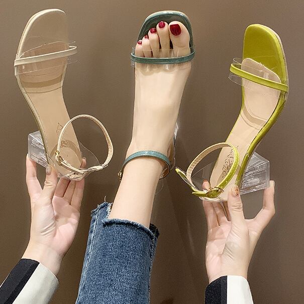 【予約販売】レディース サンダル クリアサンダル クリアヒール オープントゥ 華奢 こなれ感 大人可愛い 韓国 クリスタル 全3色 グリーン/イエロー/オフホワイト 22.5cm/23cm/23.5cm/24cm/24.5cm