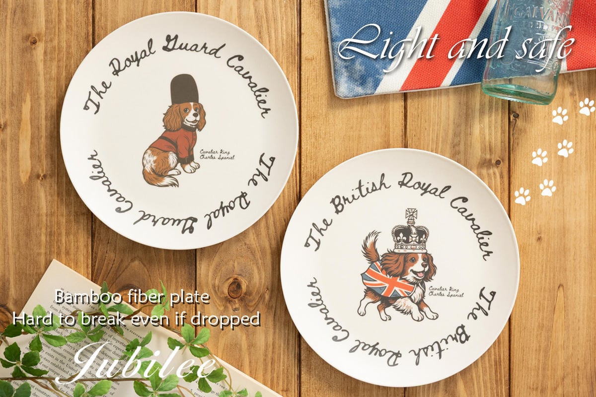 英国犬 コーギー&キャバリア デザイン バンブー皿 エコバンブー