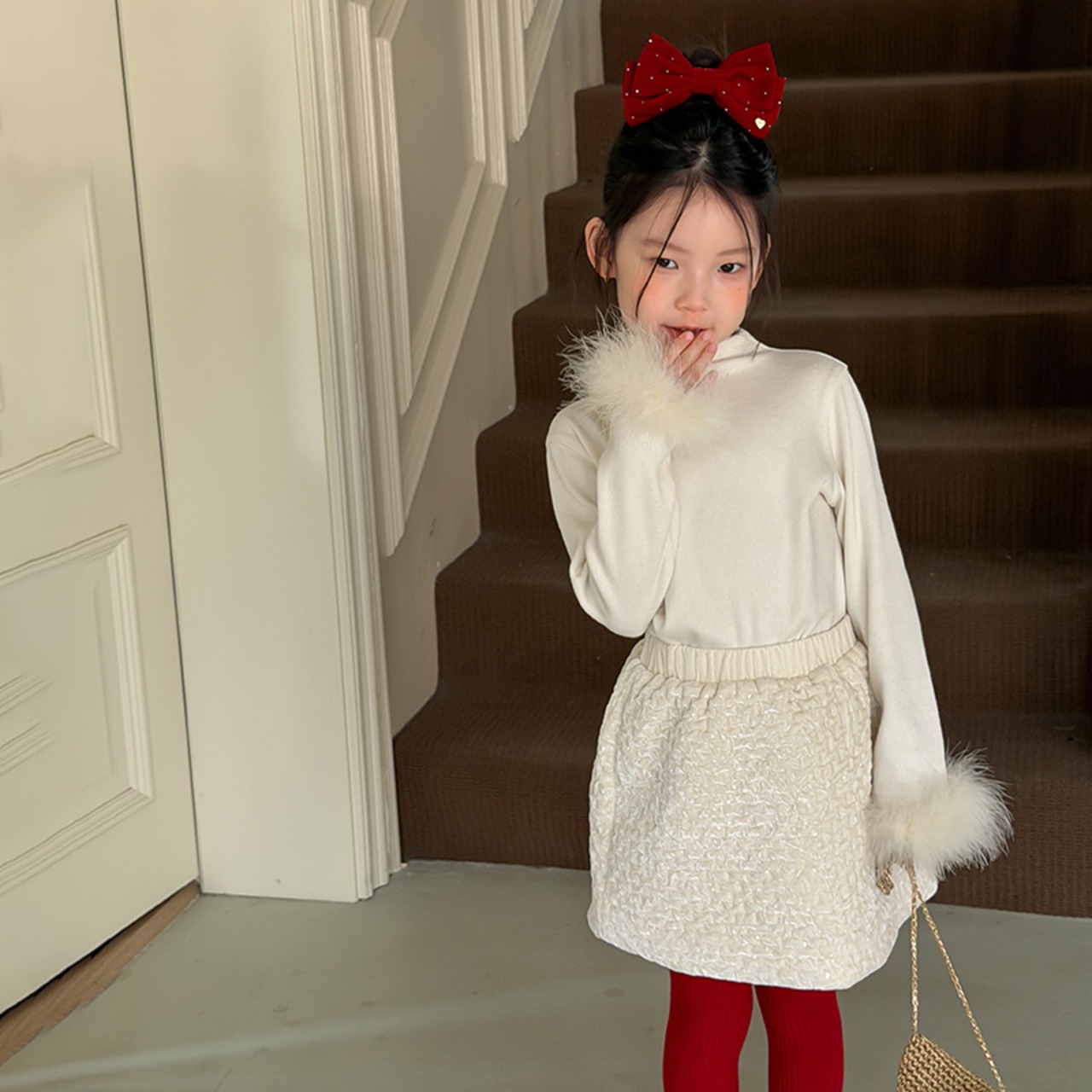 春袖口フェザーインナートップス