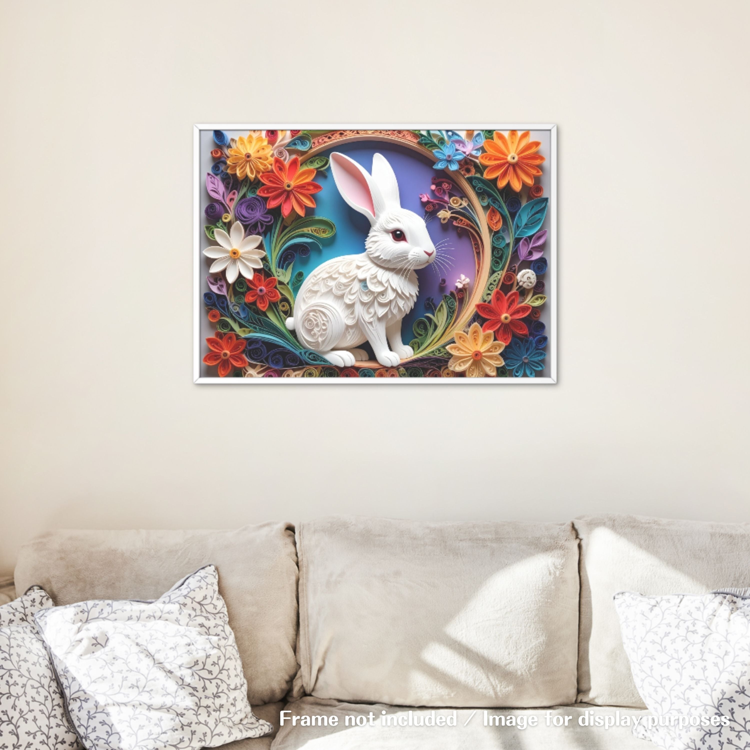 【ダウンロード専用】Printable Wall Art Bunny Papercut Style Set of 6|ペーパーカット風うさぎアート6種セット